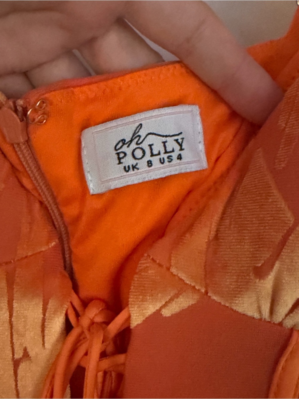 Oh Polly Orange Velvet Corset Mini Dress UK 8 US 4 Textured Lace Up Bodycon - Picture 2 of 7